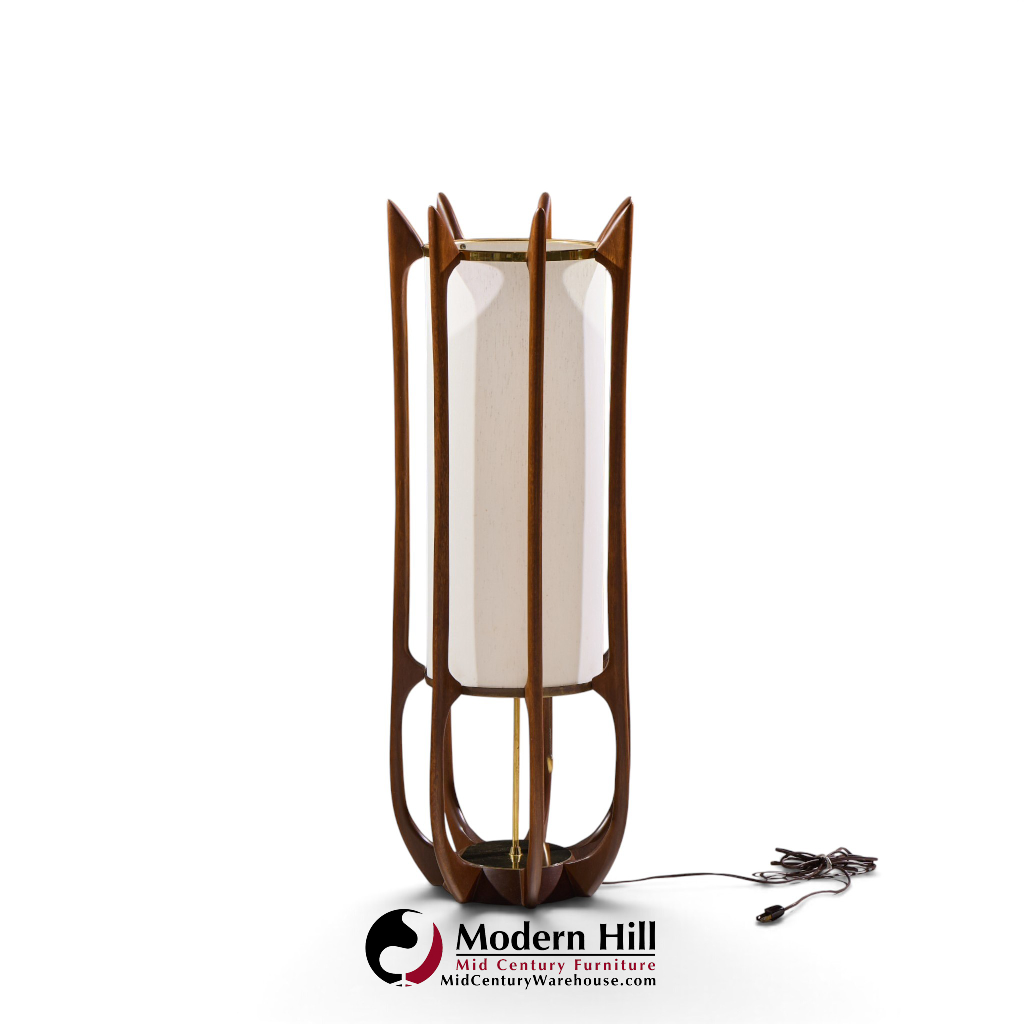 modeline model 635 mid century sculptured walnut and brass table lamp