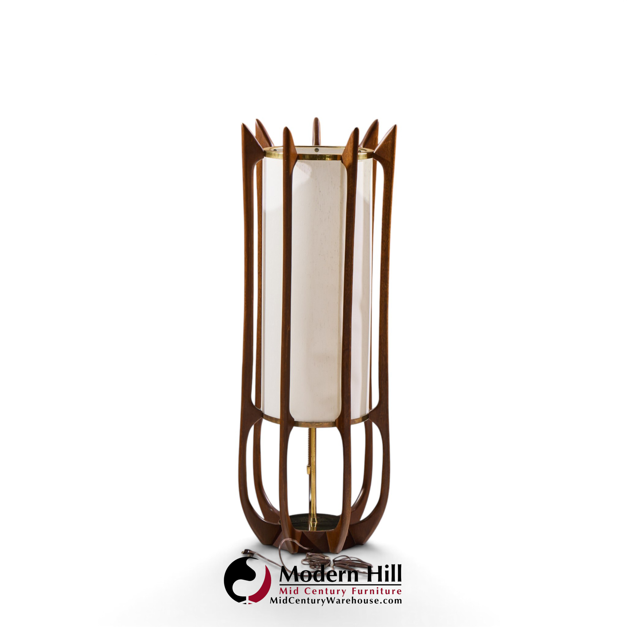 modeline model 635 mid century sculptured walnut and brass table lamp
