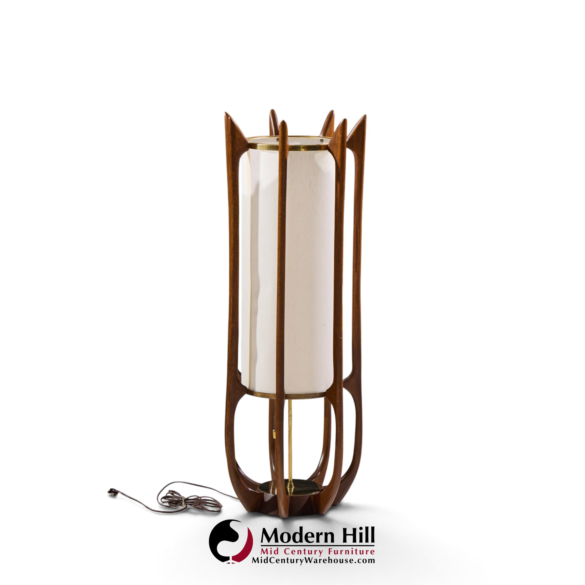 modeline model 635 mid century sculptured walnut and brass table lamp