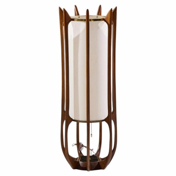modeline model 635 mid century sculptured walnut and brass table lamp