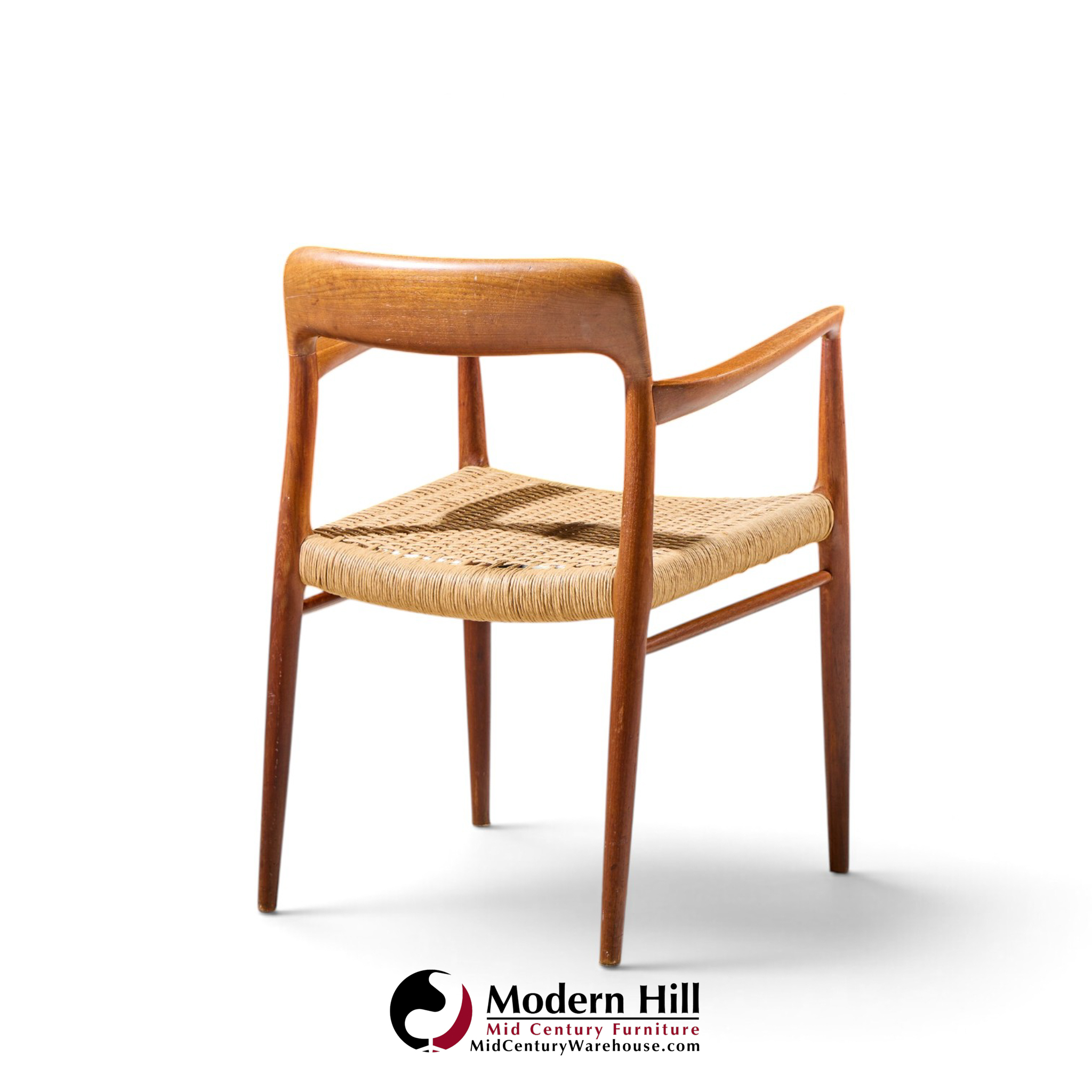 niels moller model 57 mid century danish teak and rope captains dining chairs - pair