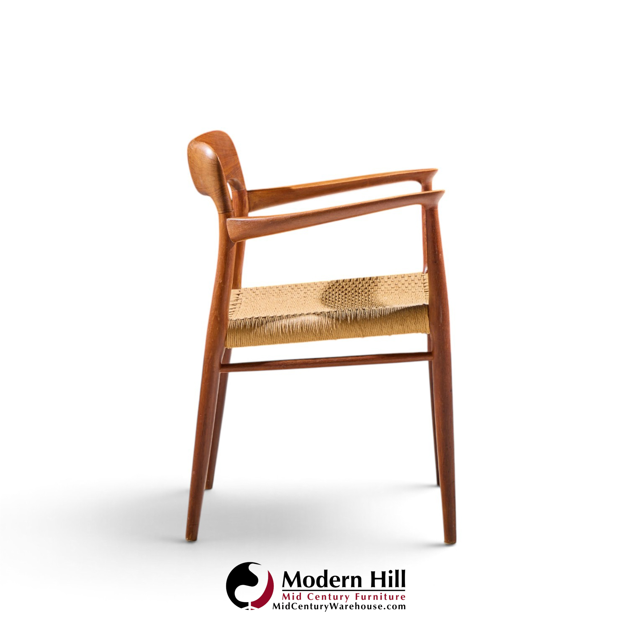 niels moller model 57 mid century danish teak and rope captains dining chairs - pair