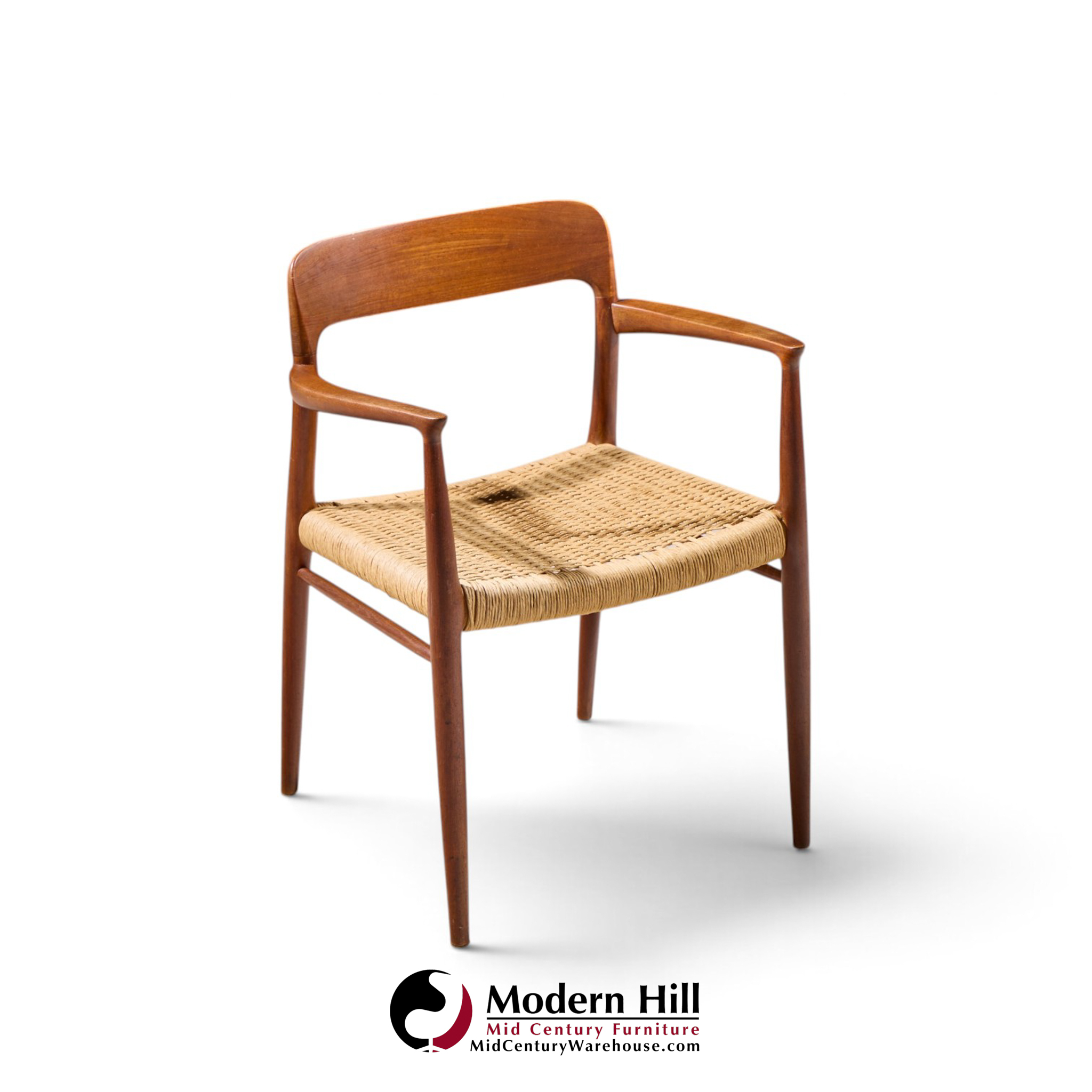 niels moller model 57 mid century danish teak and rope captains dining chairs - pair