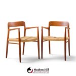 niels moller model 57 mid century danish teak and rope captains dining chairs - pair