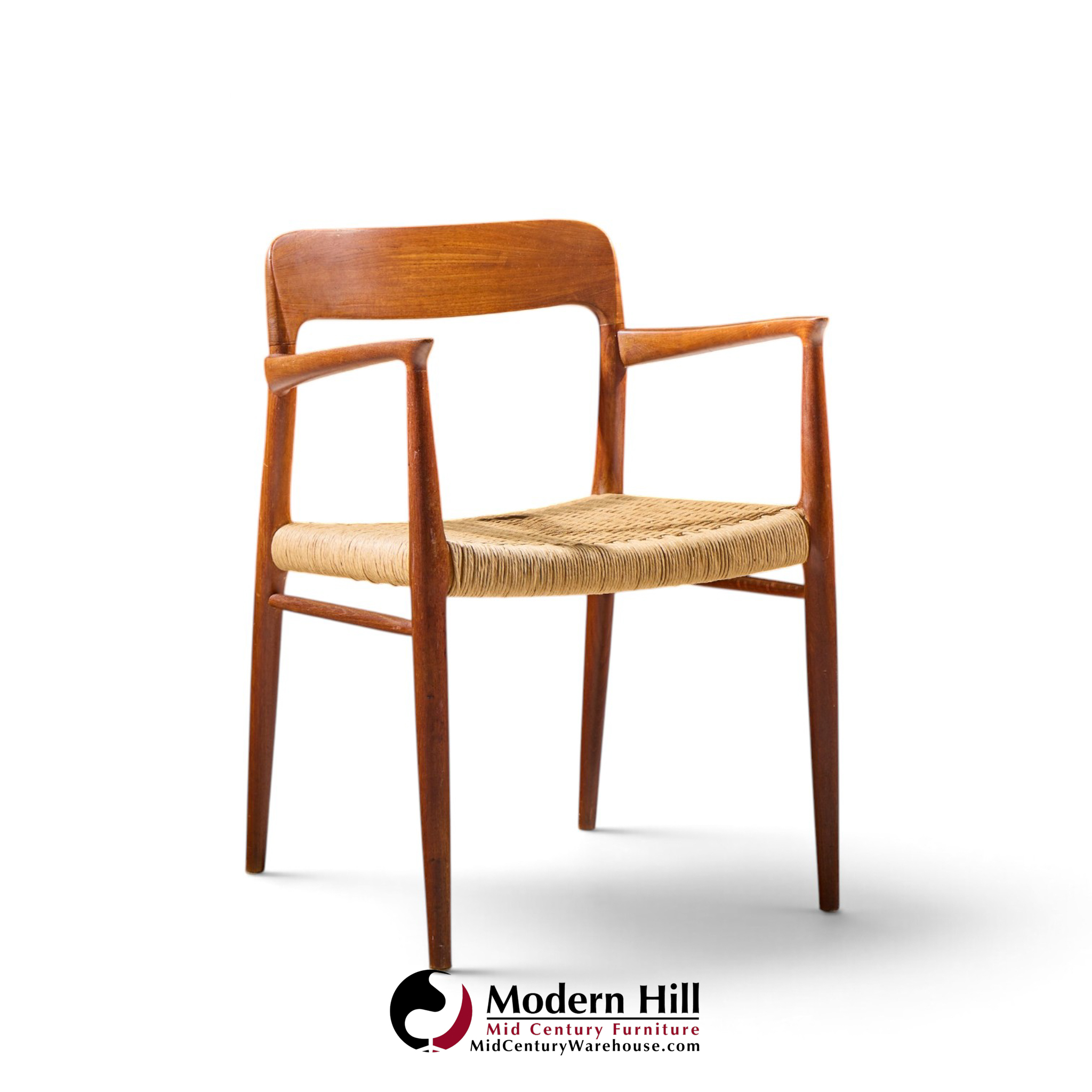 niels moller model 57 mid century danish teak and rope captains dining chairs - pair