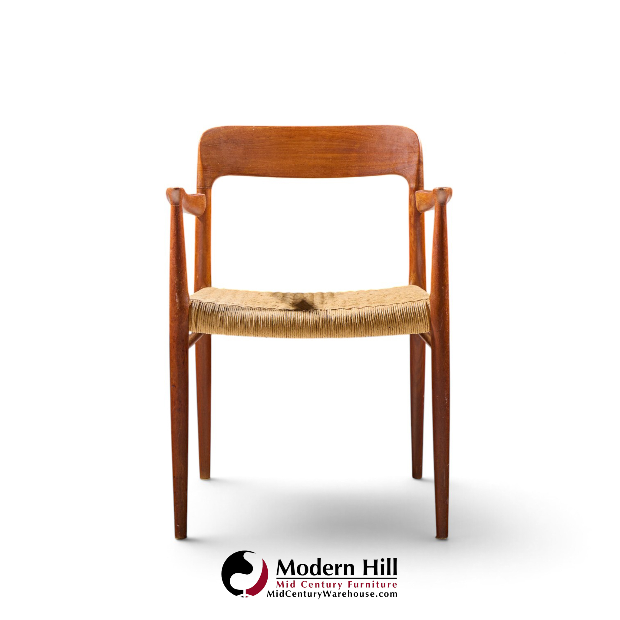 niels moller model 57 mid century danish teak and rope captains dining chairs - pair