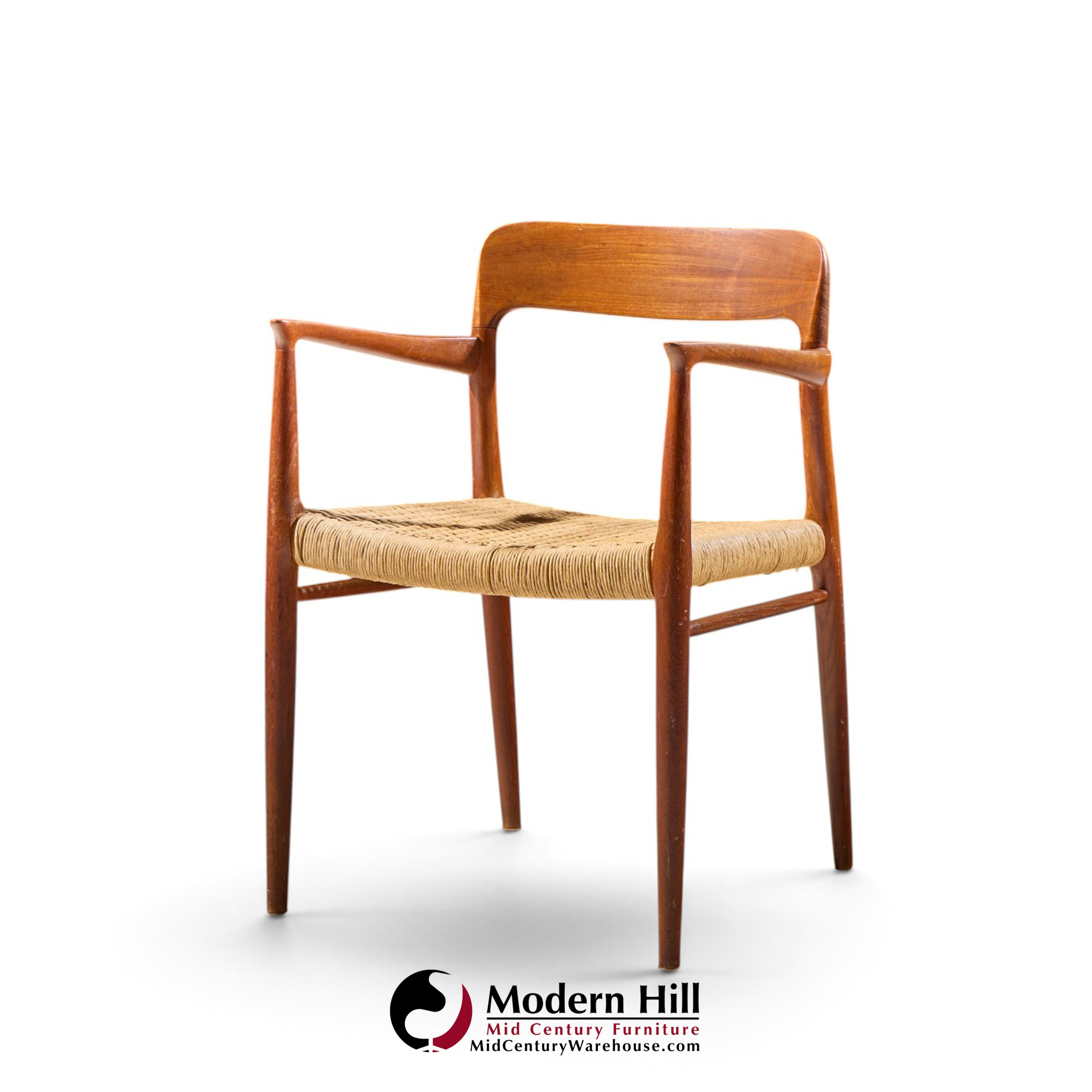 niels moller model 57 mid century danish teak and rope captains dining chairs - pair