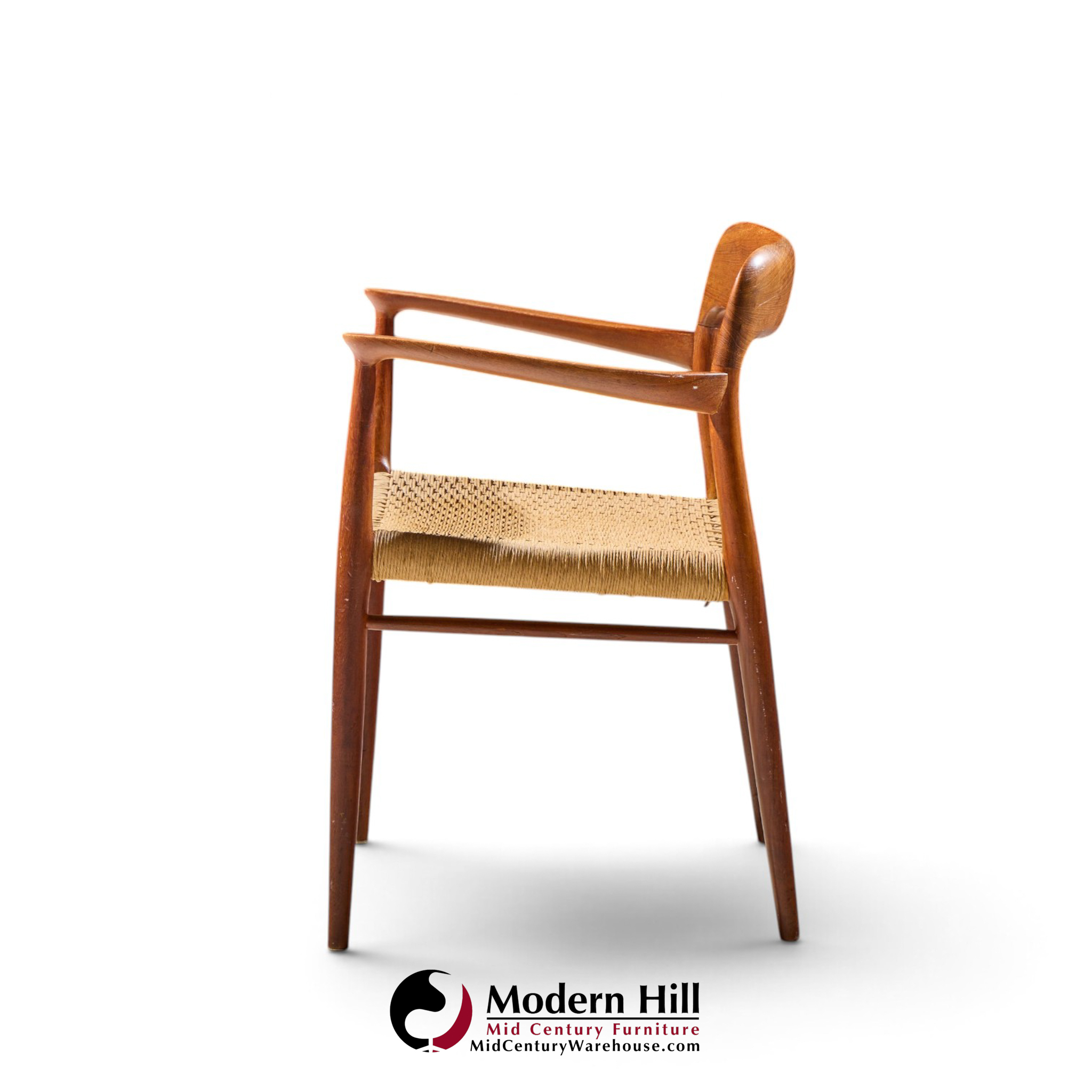 niels moller model 57 mid century danish teak and rope captains dining chairs - pair