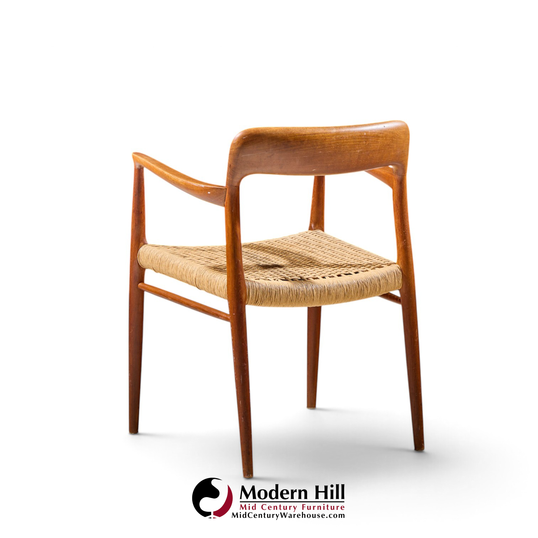 niels moller model 57 mid century danish teak and rope captains dining chairs - pair