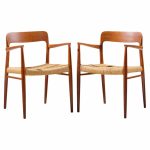 niels moller model 57 mid century danish teak and rope captains dining chairs - pair