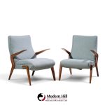 osvaldo borsani for tecno pk71 mid century italian walnut lounge chairs - pair