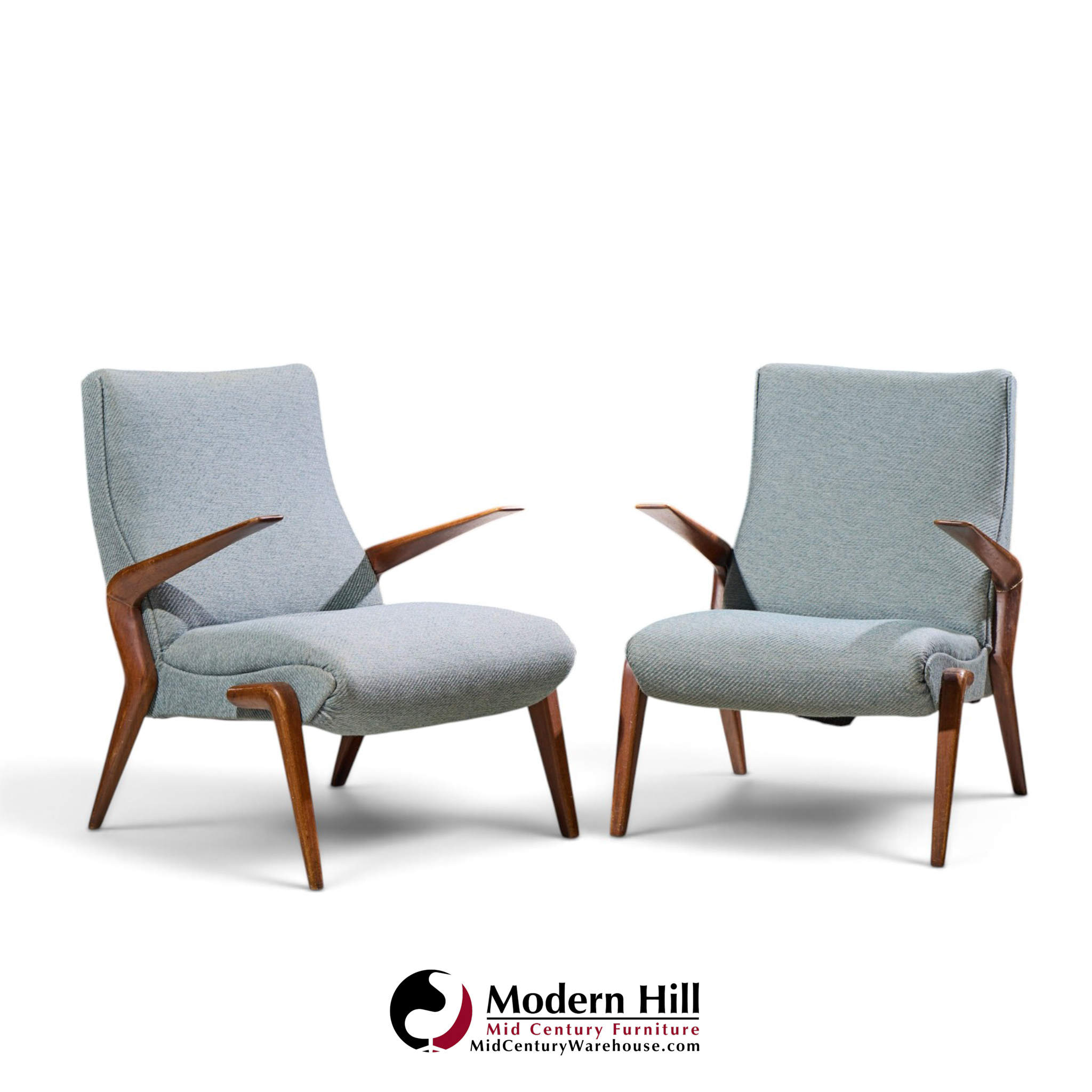 osvaldo borsani for tecno pk71 mid century italian walnut lounge chairs - pair