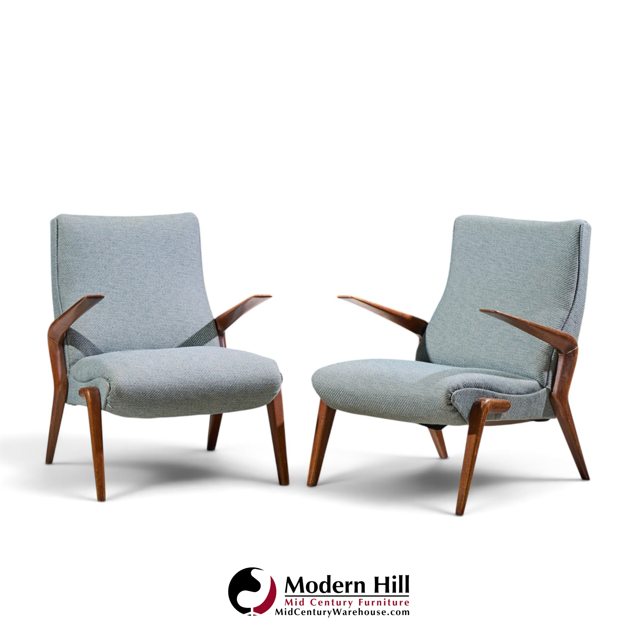 osvaldo borsani for tecno pk71 mid century italian walnut lounge chairs - pair