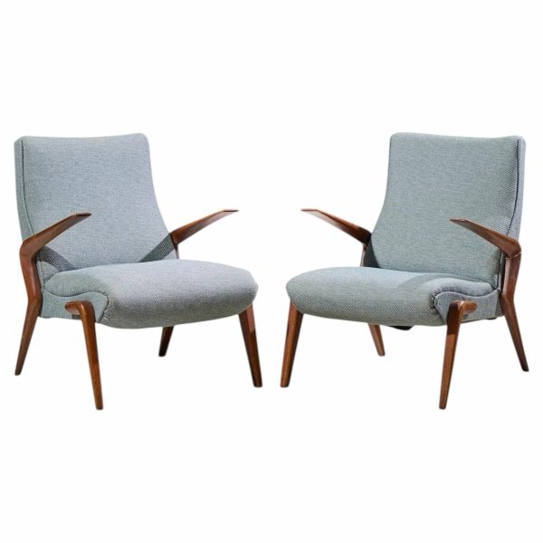 osvaldo borsani for tecno pk71 mid century italian walnut lounge chairs - pair