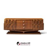 paul evans style mid century canadian brutalist walnut 9 drawer pedestal lowboy dresser