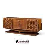 paul evans style mid century canadian brutalist walnut 9 drawer pedestal lowboy dresser