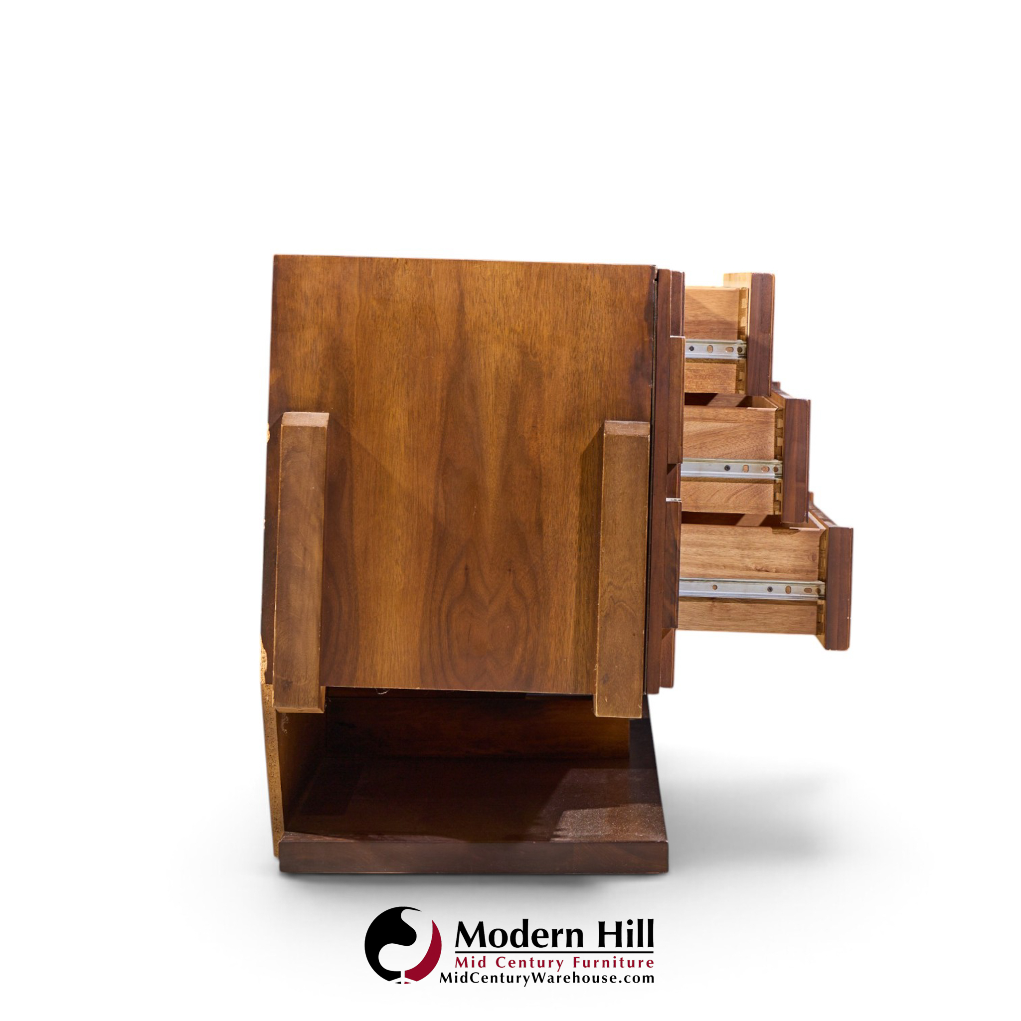 paul evans style mid century canadian brutalist walnut 9 drawer pedestal lowboy dresser