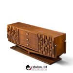 paul evans style mid century canadian brutalist walnut 9 drawer pedestal lowboy dresser