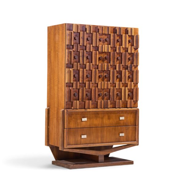 paul evans style mid century canadian brutalist walnut pedestal armoire highboy dresser