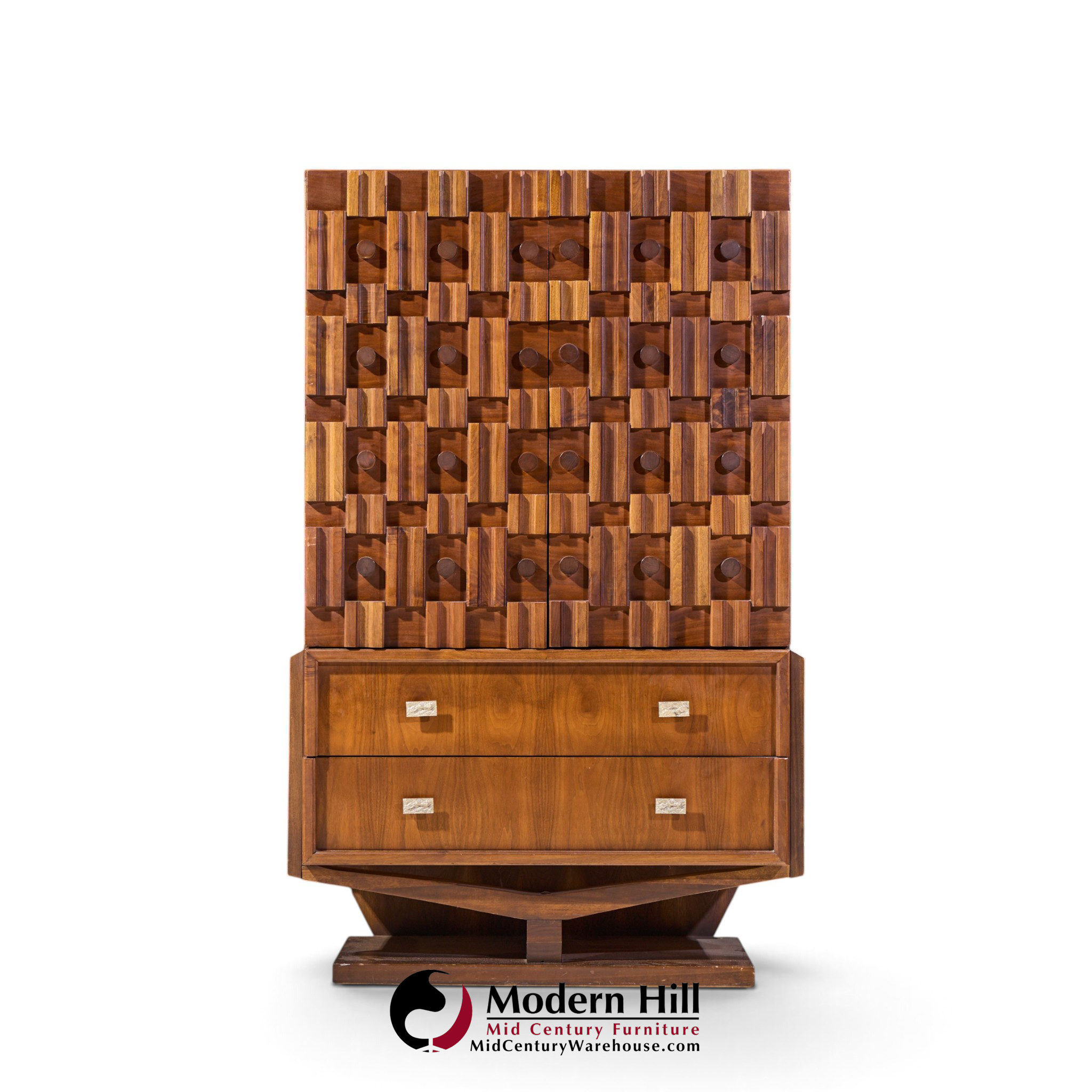 paul evans style mid century canadian brutalist walnut pedestal armoire highboy dresser