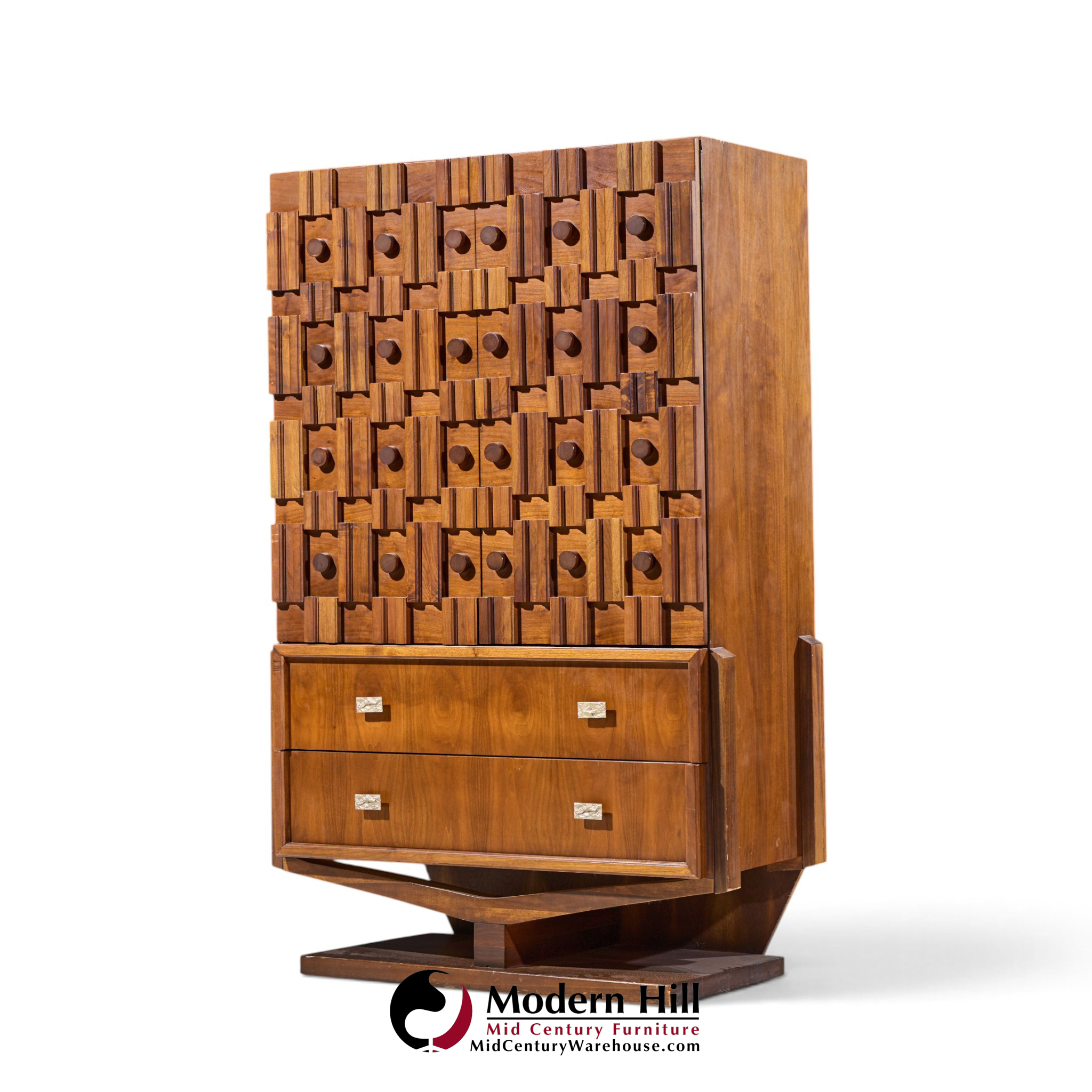 paul evans style mid century canadian brutalist walnut pedestal armoire highboy dresser