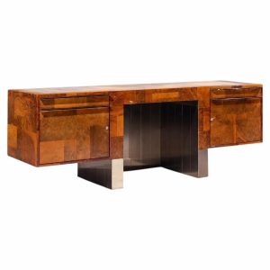paul evans style mid century patchwork burlwood desk