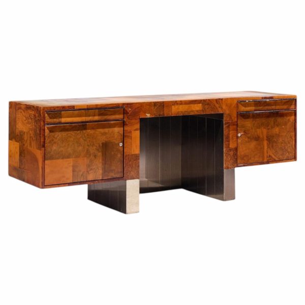 paul evans style mid century patchwork burlwood desk