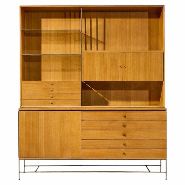 paul mccobb for calvin irwin collection mid century bleached mahogany and brass credenza and hutch