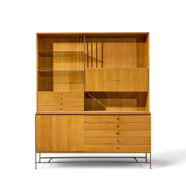paul mccobb for calvin irwin collection mid century bleached mahogany and brass credenza and hutch