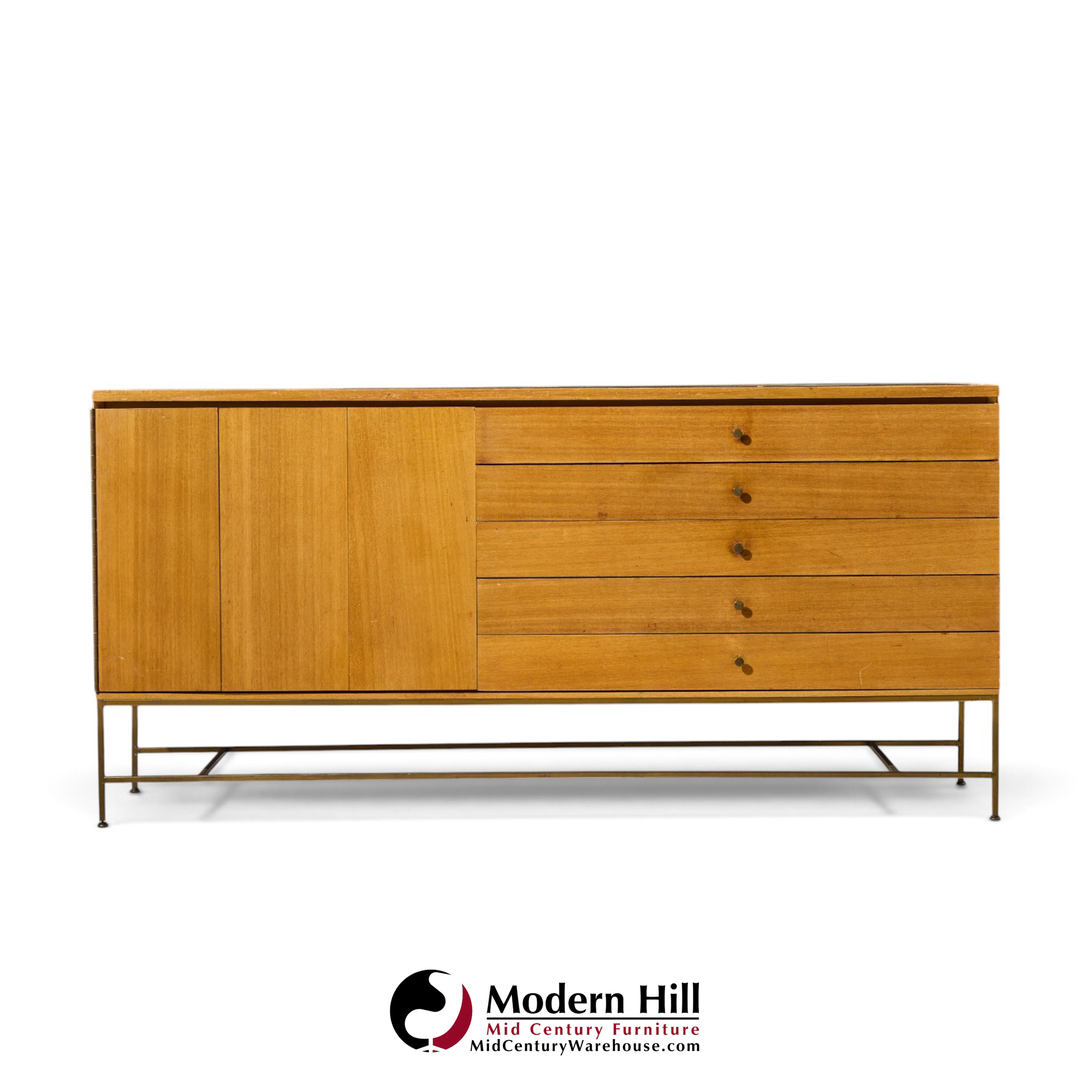 paul mccobb for calvin irwin collection mid century bleached mahogany and brass credenza and hutch