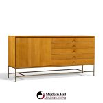 paul mccobb for calvin irwin collection mid century bleached mahogany and brass credenza and hutch