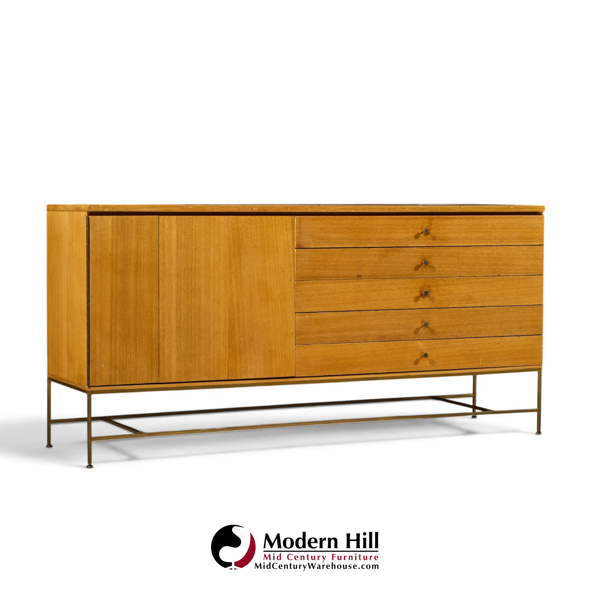 paul mccobb for calvin irwin collection mid century bleached mahogany and brass credenza and hutch