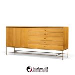 paul mccobb for calvin irwin collection mid century bleached mahogany and brass credenza and hutch
