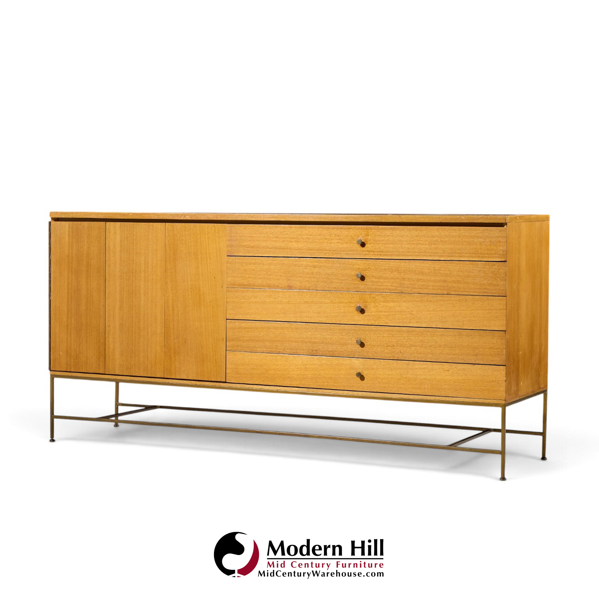 paul mccobb for calvin irwin collection mid century bleached mahogany and brass credenza and hutch
