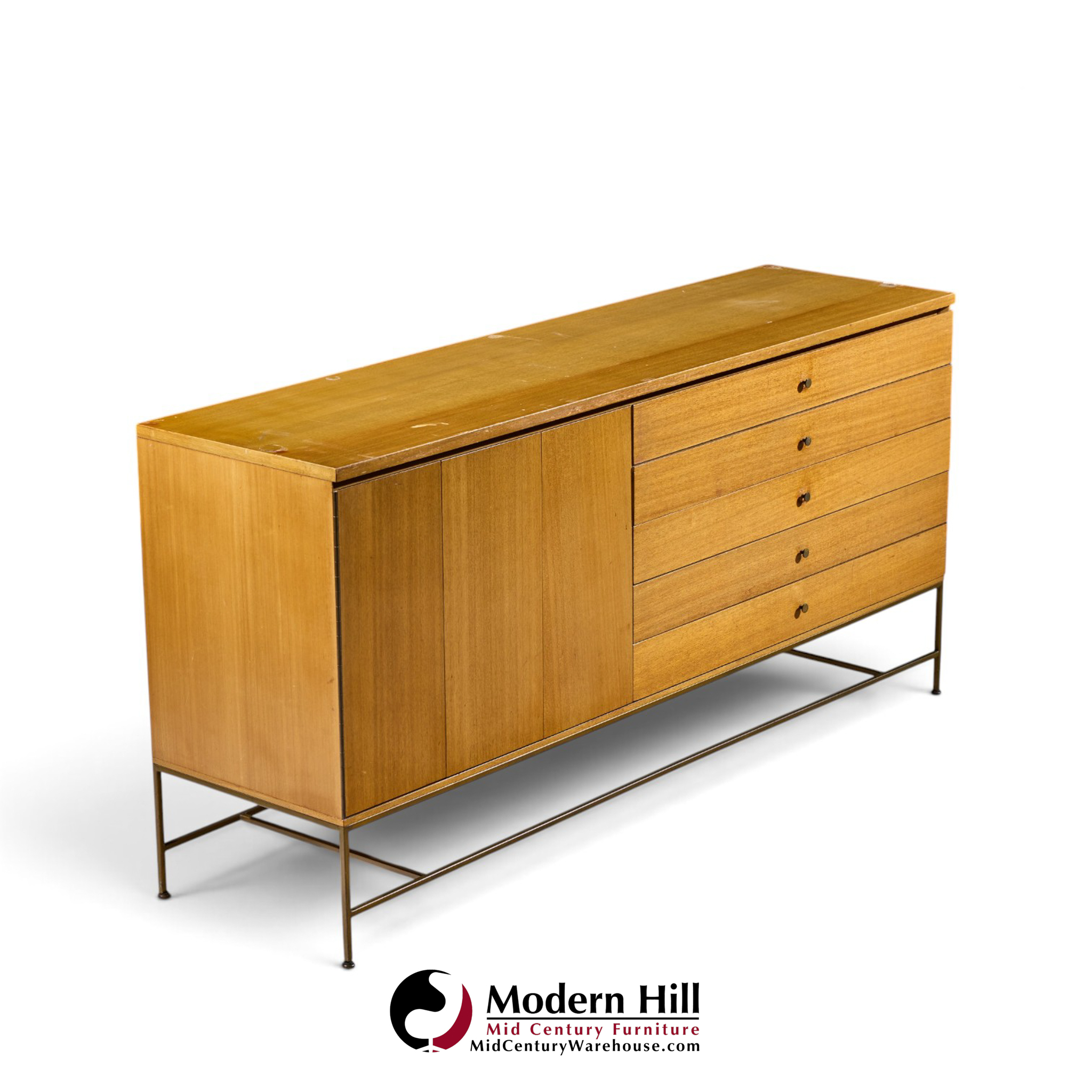 paul mccobb for calvin irwin collection mid century bleached mahogany and brass credenza and hutch