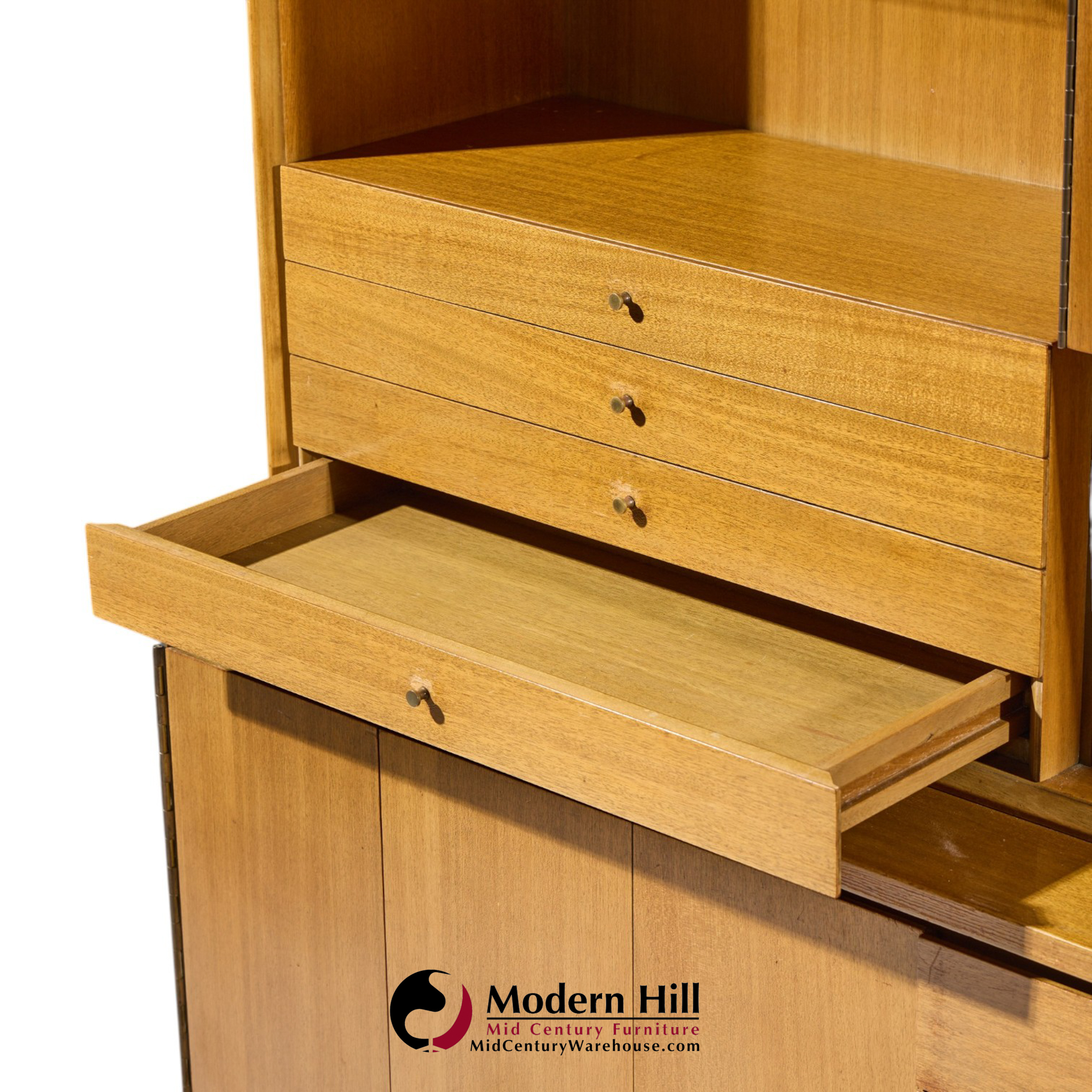 paul mccobb for calvin irwin collection mid century bleached mahogany and brass credenza and hutch