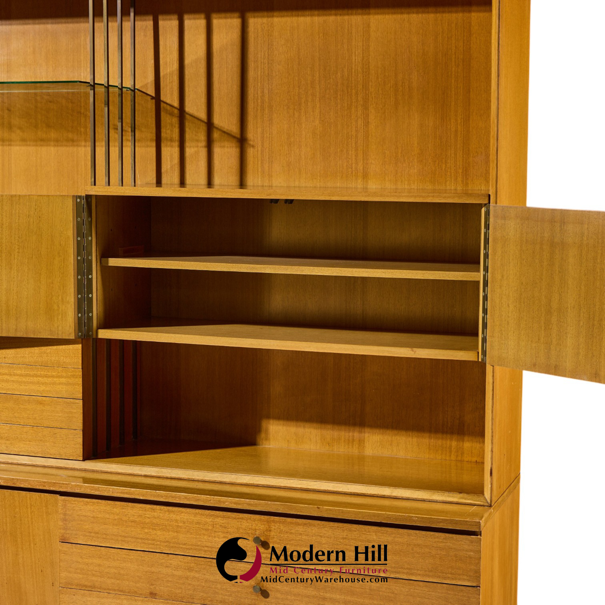 paul mccobb for calvin irwin collection mid century bleached mahogany and brass credenza and hutch
