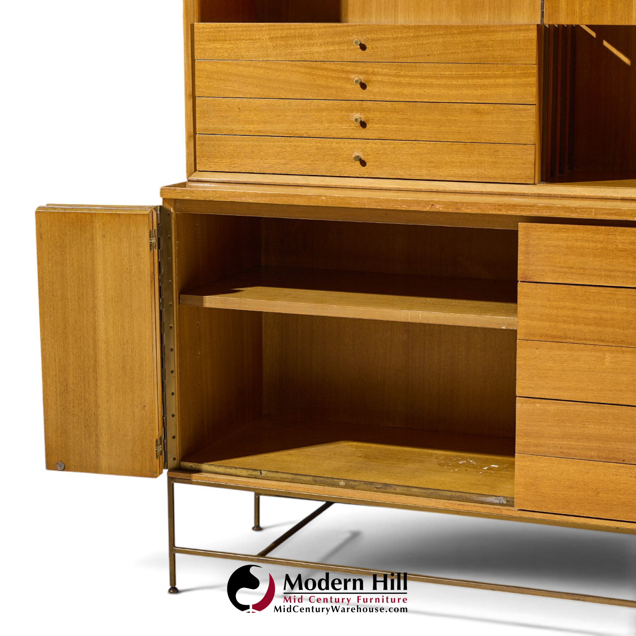 paul mccobb for calvin irwin collection mid century bleached mahogany and brass credenza and hutch