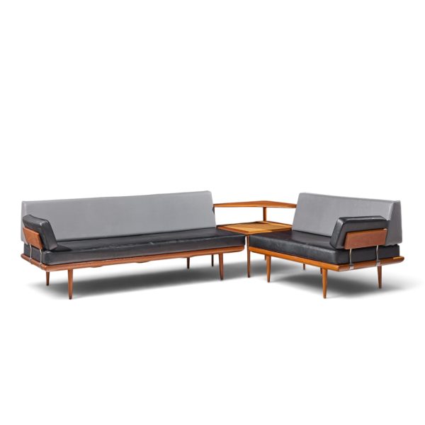 peter hvidt for france & søns "minerva" mid century danish teak three piece sectional sofa
