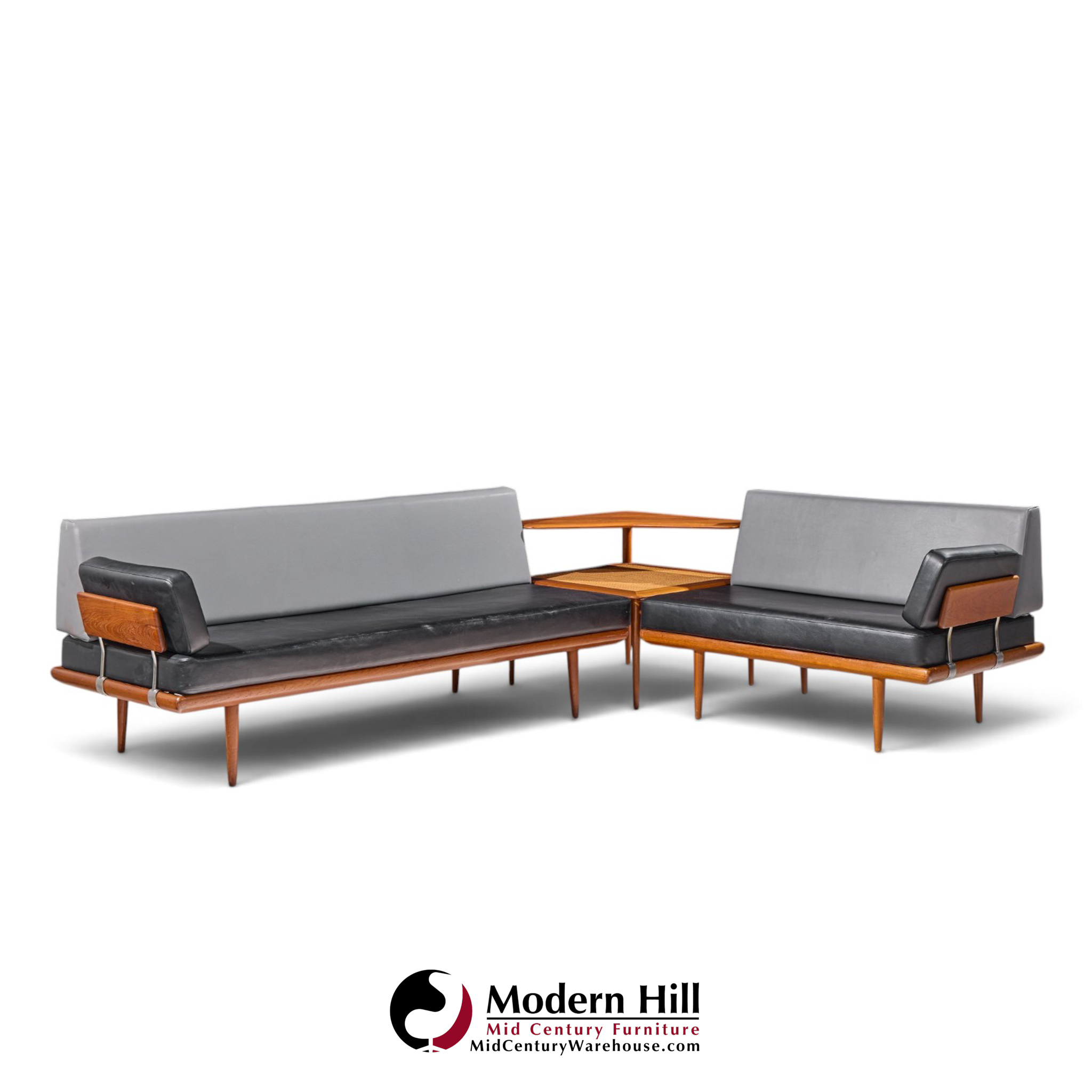 peter hvidt for france & søns "minerva" mid century danish teak three piece sectional sofa