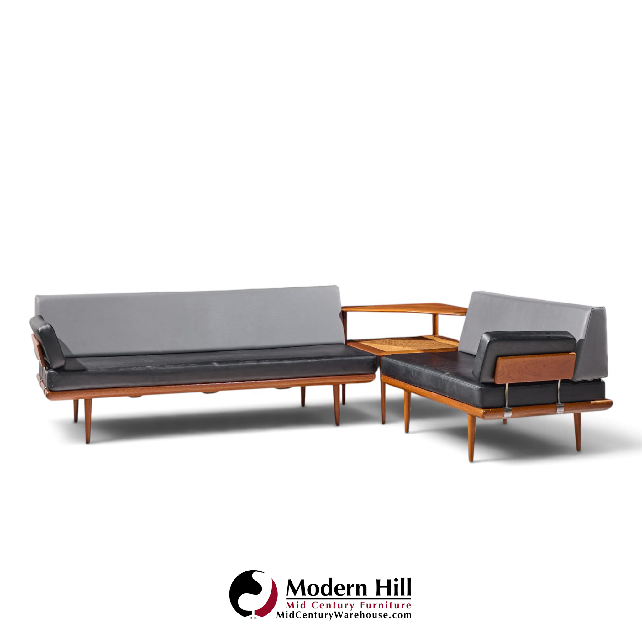 peter hvidt for france & søns "minerva" mid century danish teak three piece sectional sofa