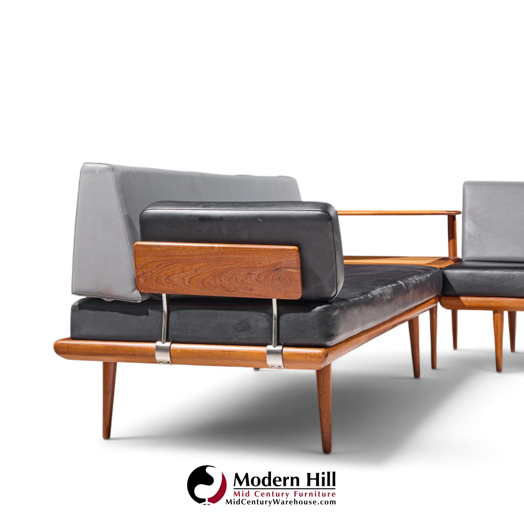 peter hvidt for france & søns "minerva" mid century danish teak three piece sectional sofa