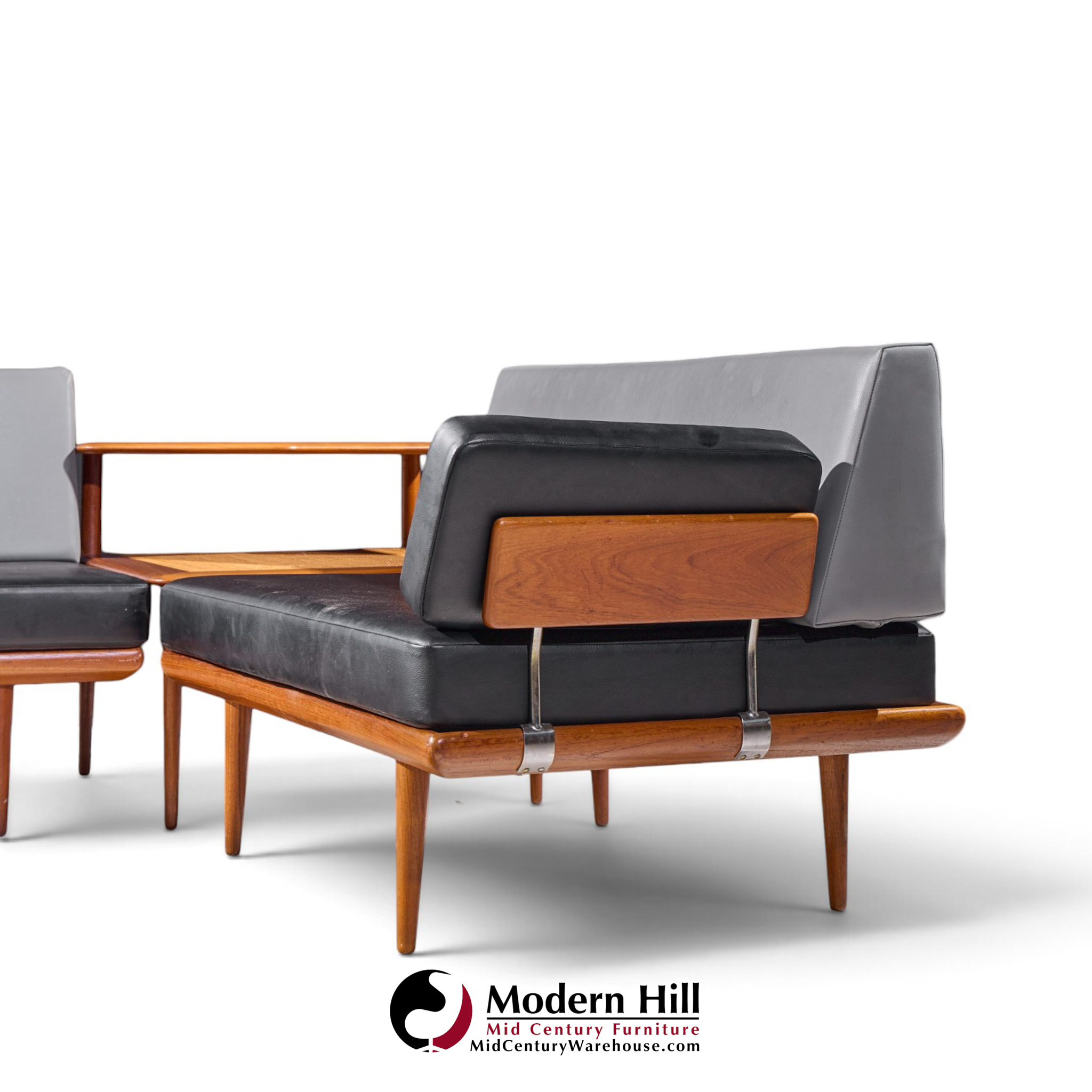 peter hvidt for france & søns "minerva" mid century danish teak three piece sectional sofa