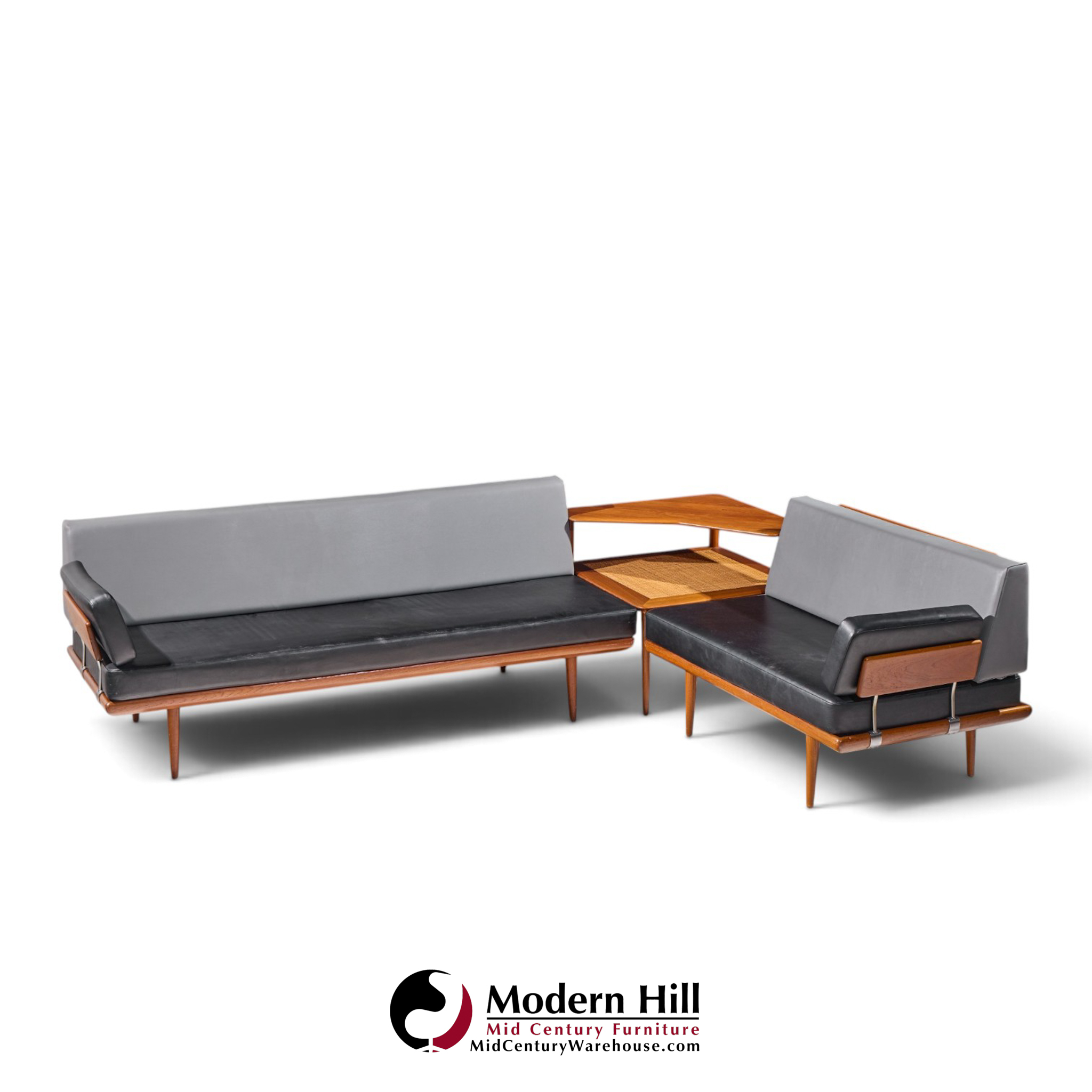 peter hvidt for france & søns "minerva" mid century danish teak three piece sectional sofa