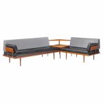 peter hvidt for france & søns "minerva" mid century danish teak three piece sectional sofa