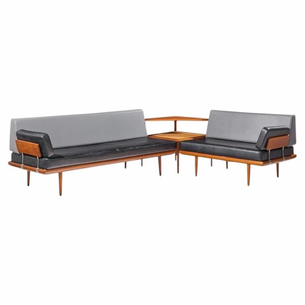 peter hvidt for france & søns "minerva" mid century danish teak three piece sectional sofa