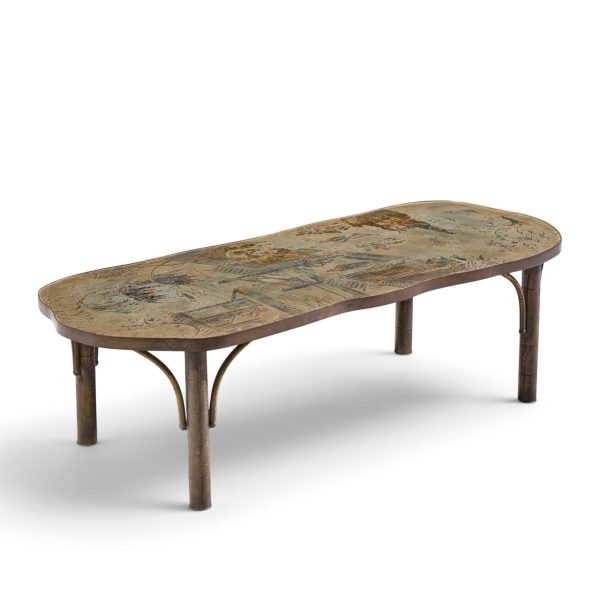 philip & kelvin laverne chan model 140 mid century bronze coffee table