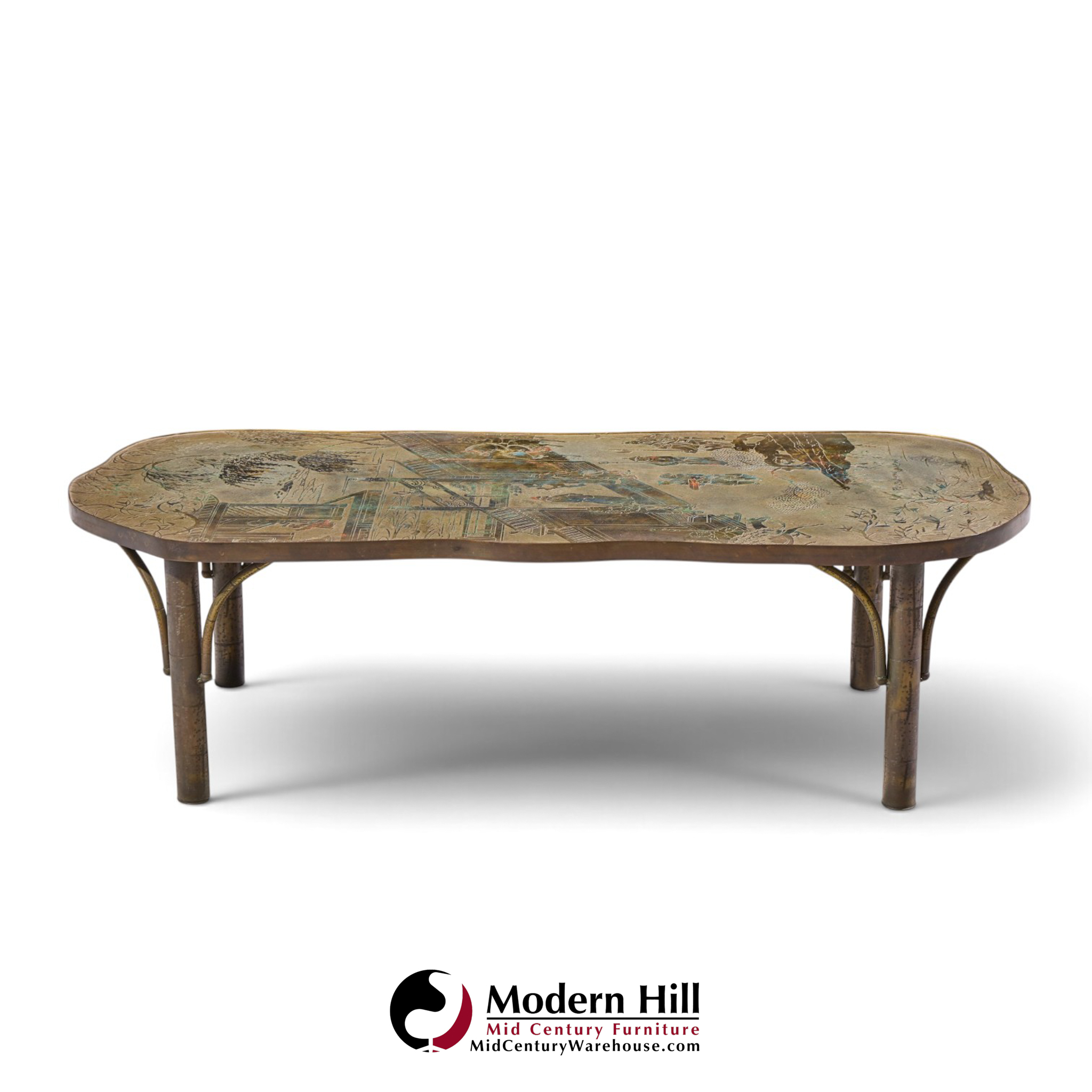 philip & kelvin laverne chan model 140 mid century bronze coffee table