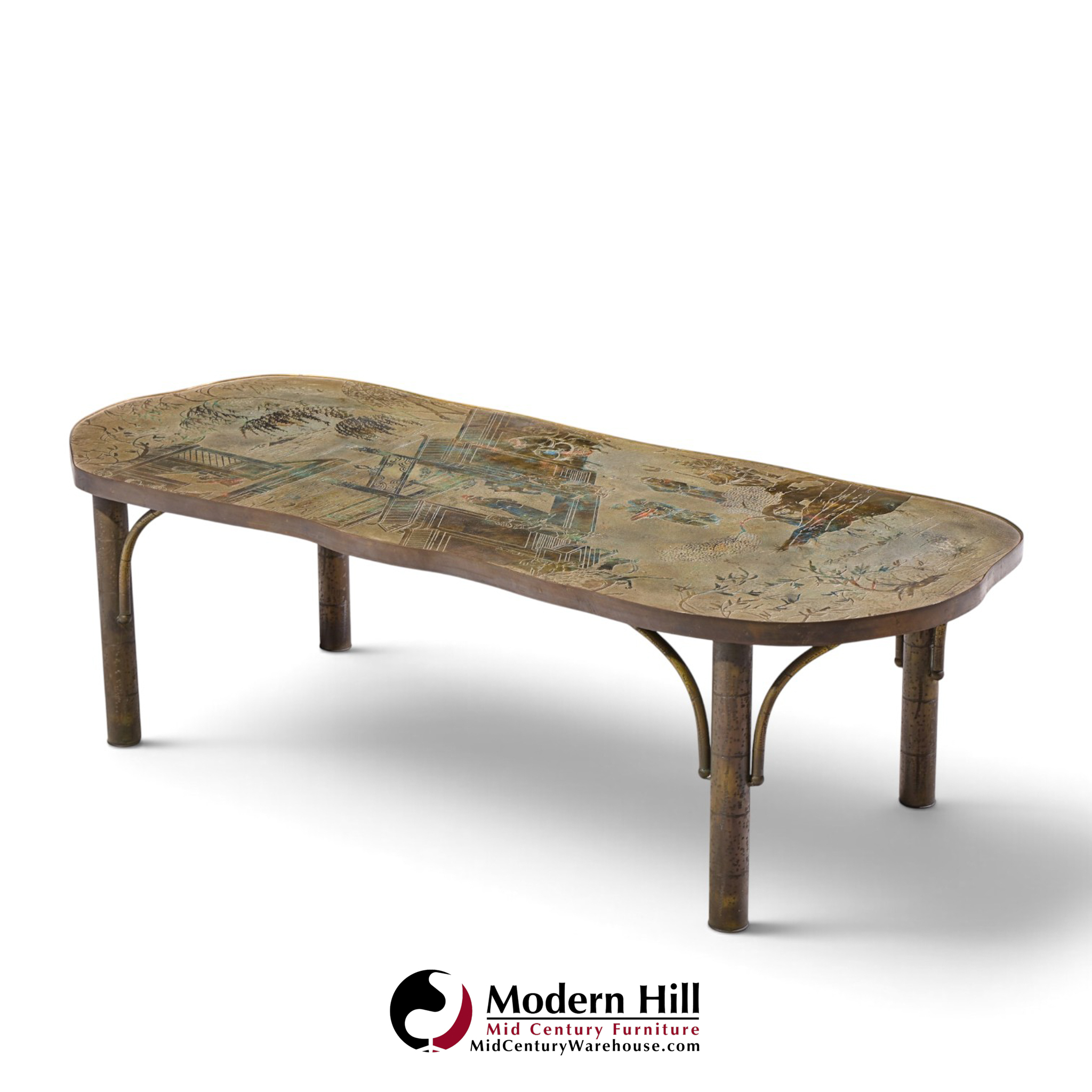 philip & kelvin laverne chan model 140 mid century bronze coffee table