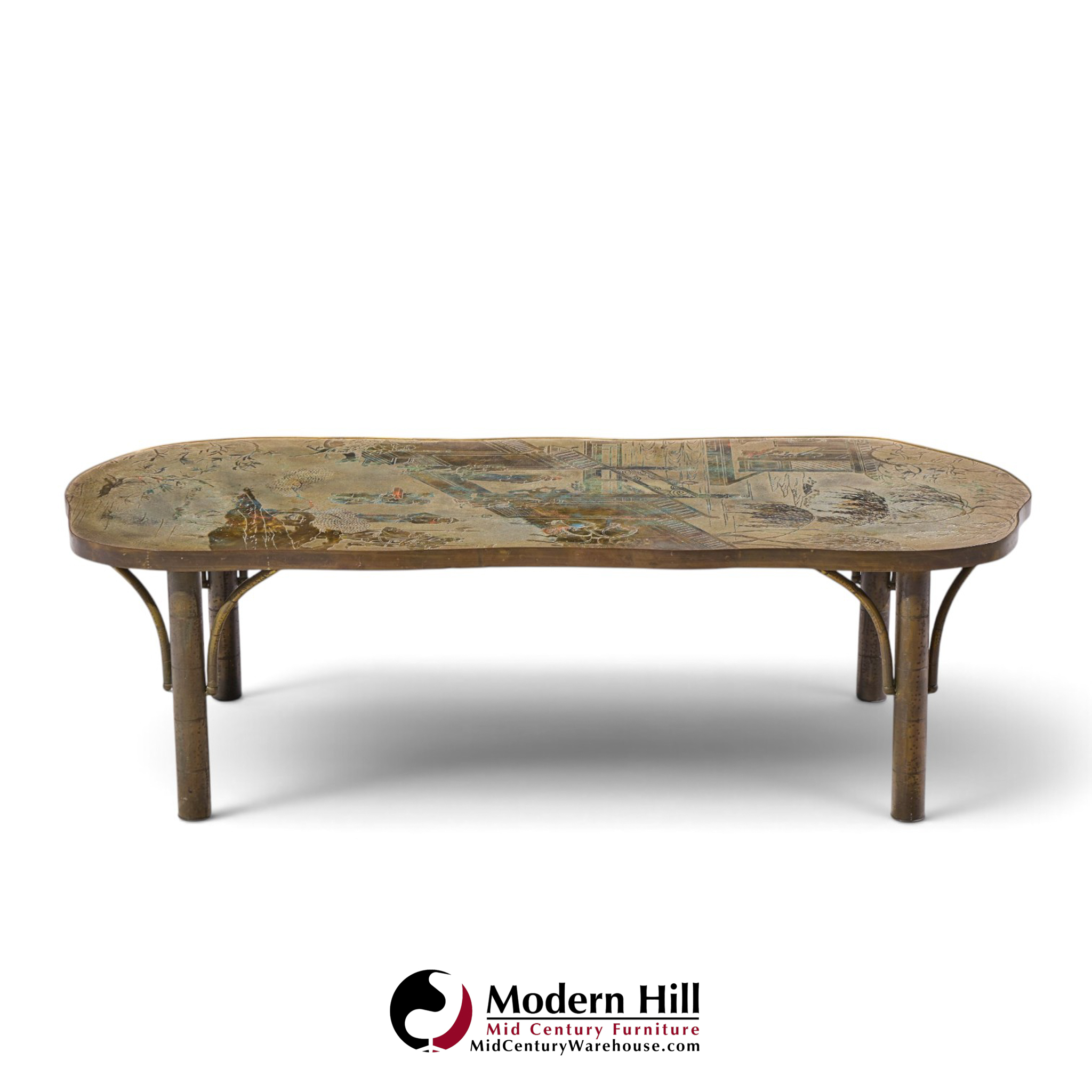 philip & kelvin laverne chan model 140 mid century bronze coffee table